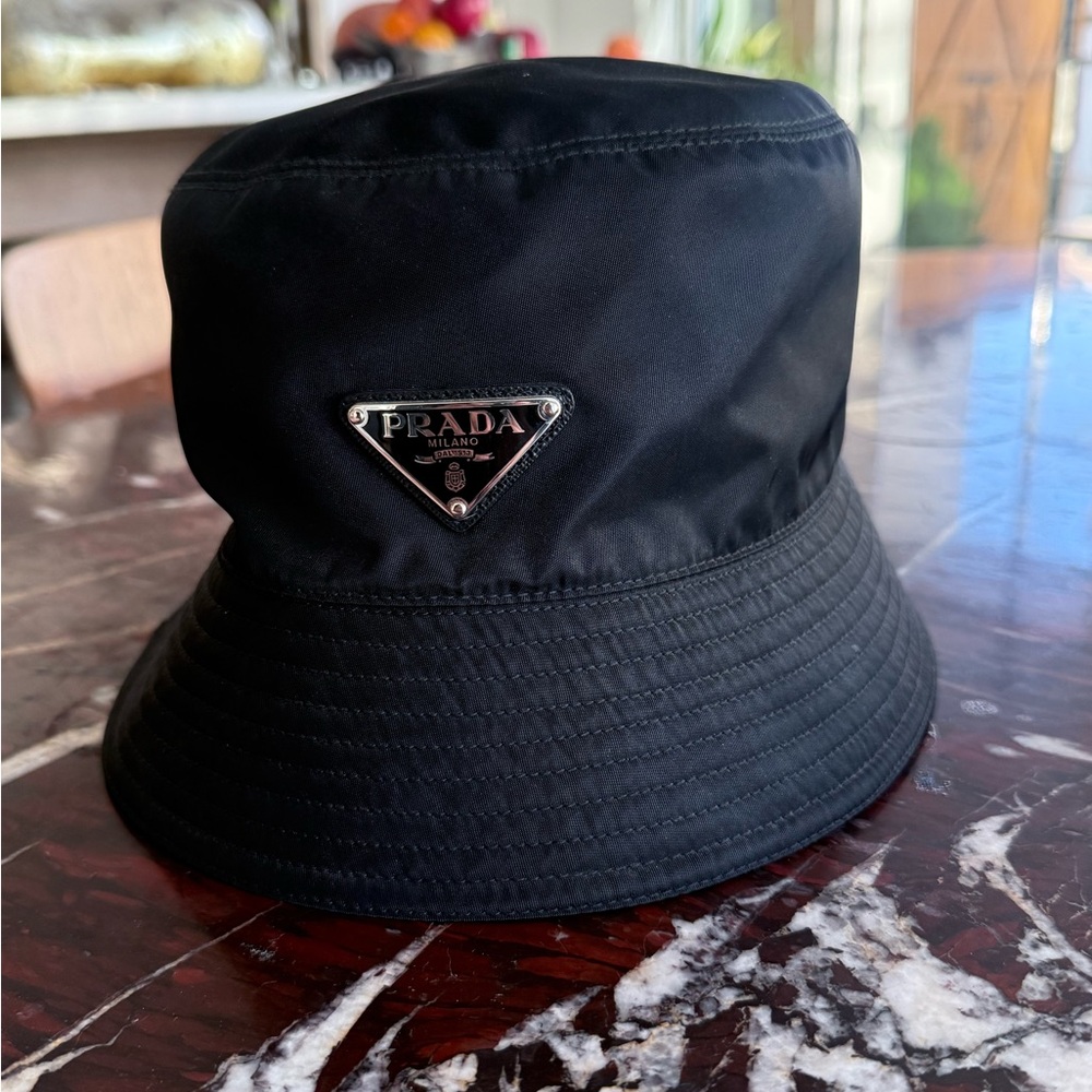 Prada Black Nylon Bucket Hat with Interior Logo Tag
